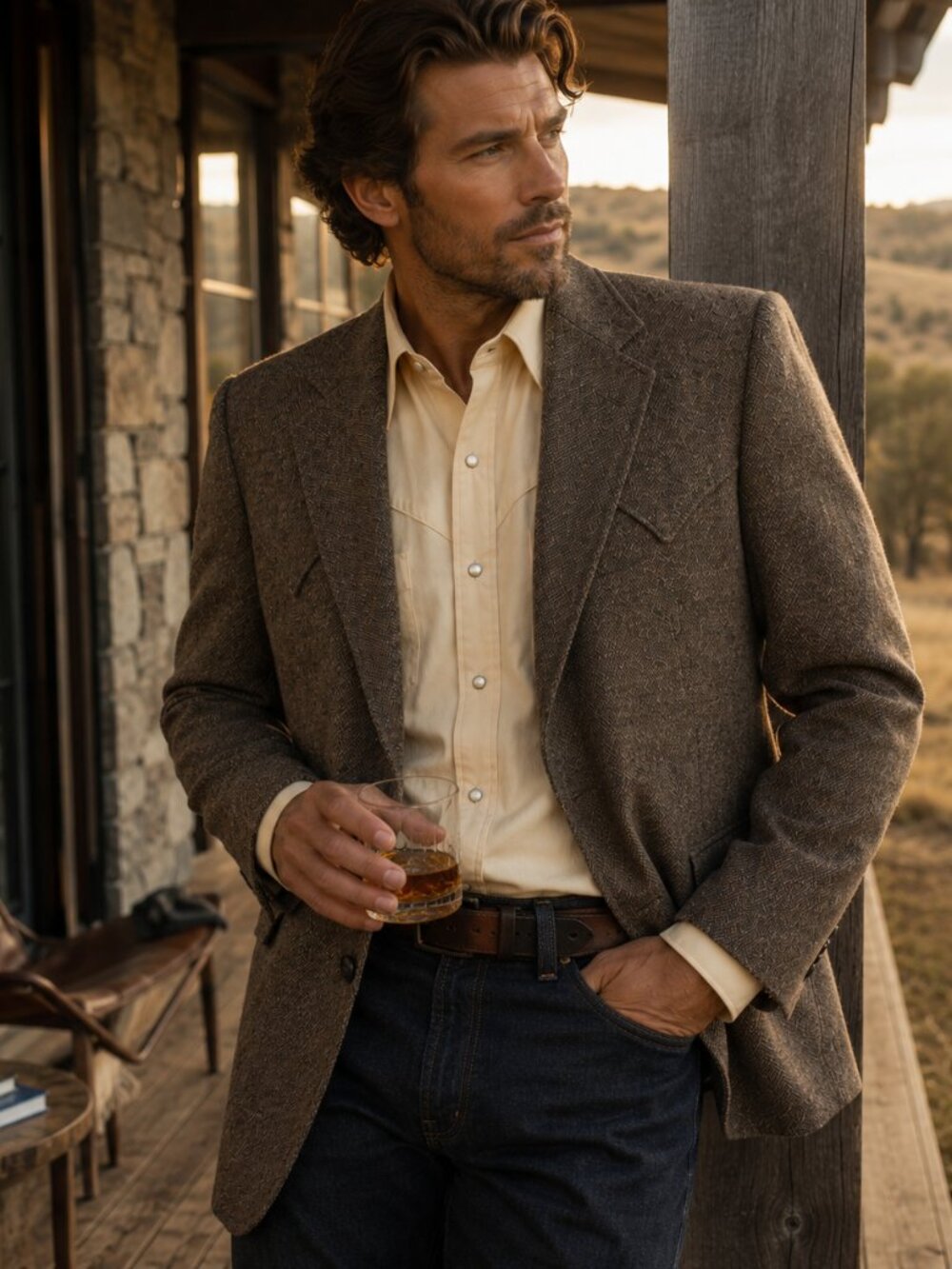 Vintage Grand Entry Western Wool Tweed Blazer Mens 44R USA Cowboy Sport Coat
